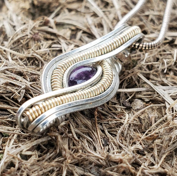 Amethyst Pendant - Handmade Gold Silver Wire Wrap - Picture 4 of 4